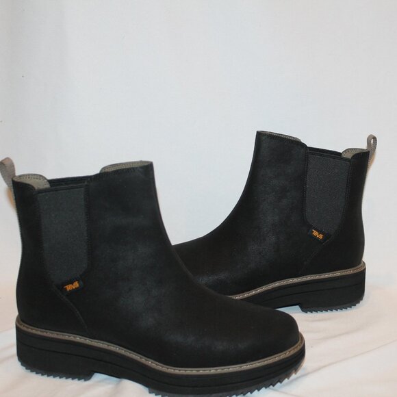 NIB WOMEN'S TEVA SZ 11 MIDFORM CHELSEA LEATHER ANKLE BOOTS BLACK - Picture 2 of 6